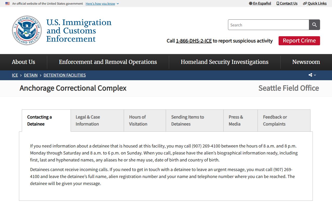 Anchorage Correctional Complex with ICE detention info for Anchorage jail roster