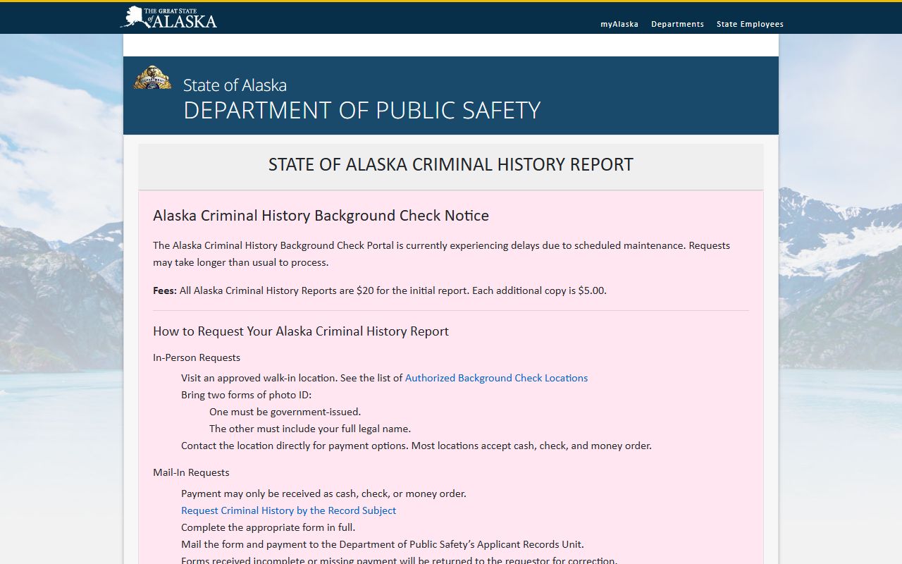 Alaska DPS background check portal for jail roster research