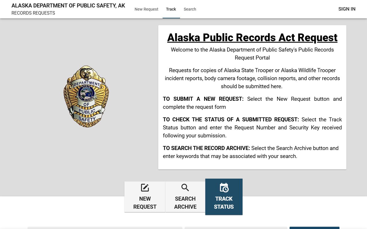 Alaska DPS records request portal for jail roster documents
