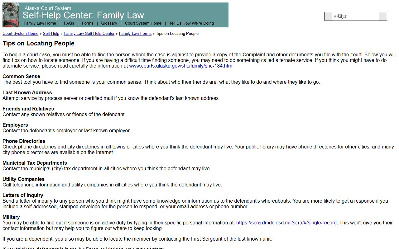 Alaska Court System tips on locating people for jail roster searches